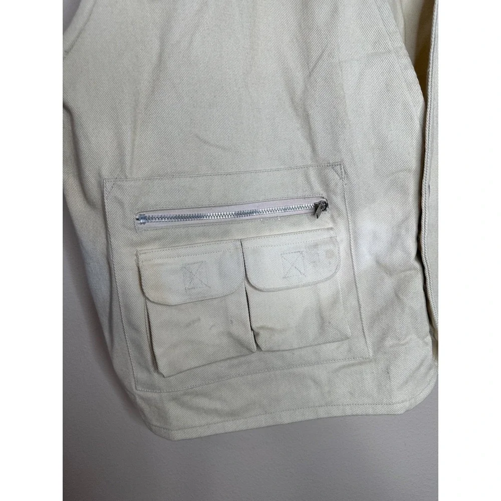 Double Exposure Original DX Design Mens Utility Vest Beige Cotton Multi-Pocket L
